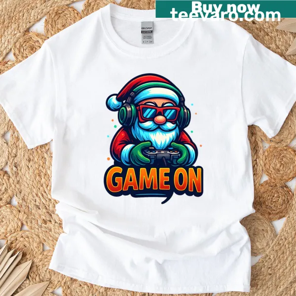 Santa with a gaming controller in a festive design for gamers