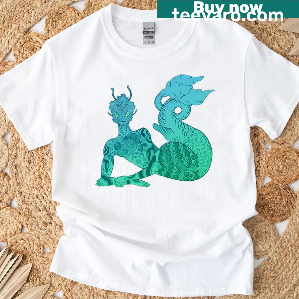 Whimsical illustration of a sea creature on a t-shirt — on a men's t-shirt
