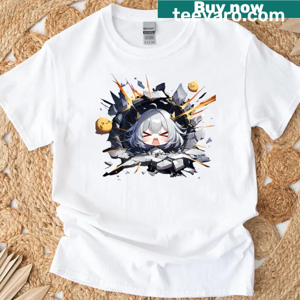 Azul Lane anime girl T-shirt with blossoms and silk curtains