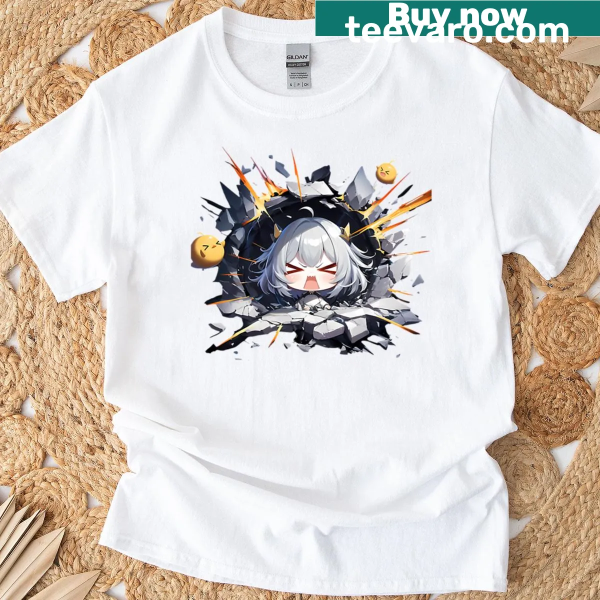 Azul Lane anime girl T-shirt with blossoms and silk curtains — on a men's t-shirt