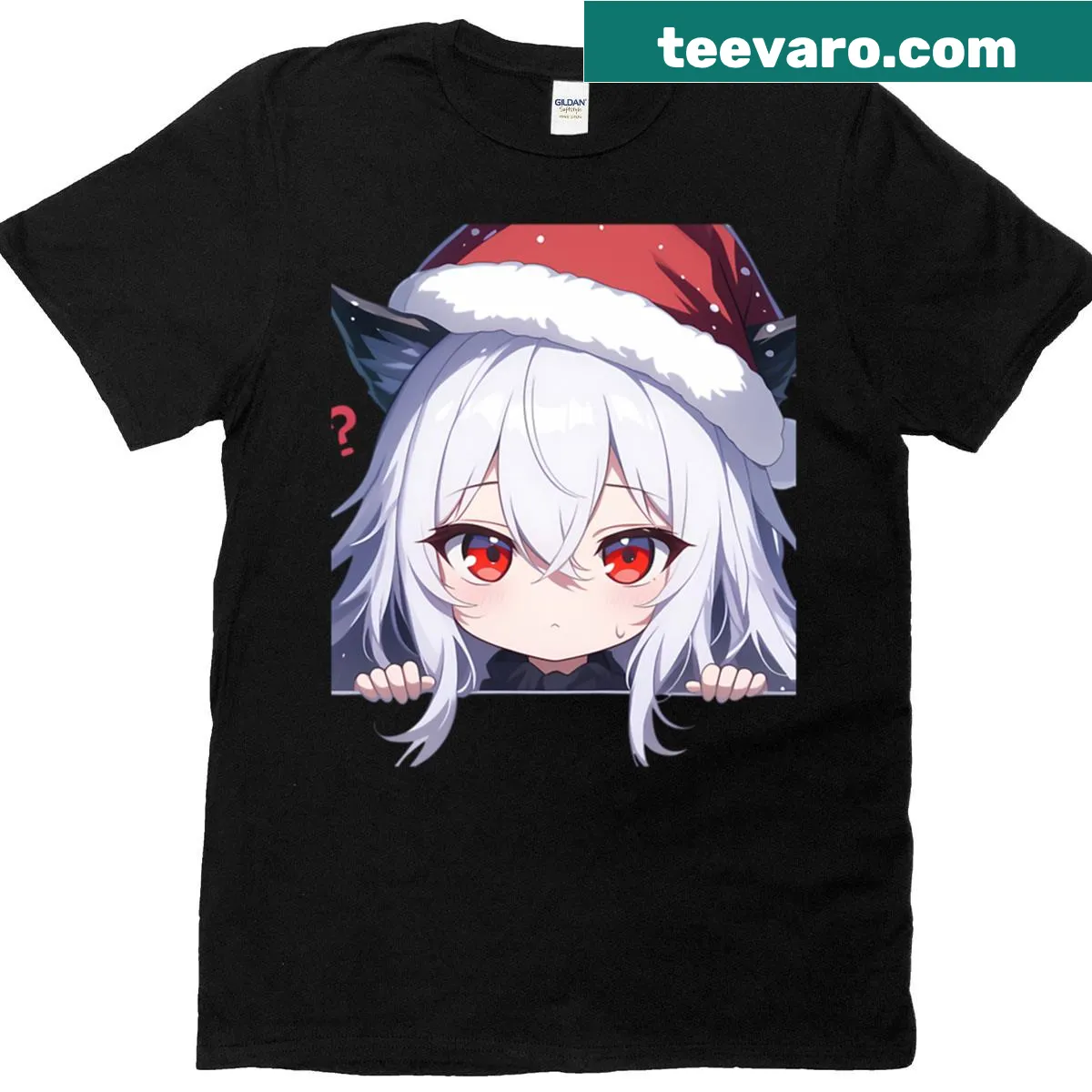 Cute chibi-style Skadi character peeking in a Christmas theme — on a men's t-shirt