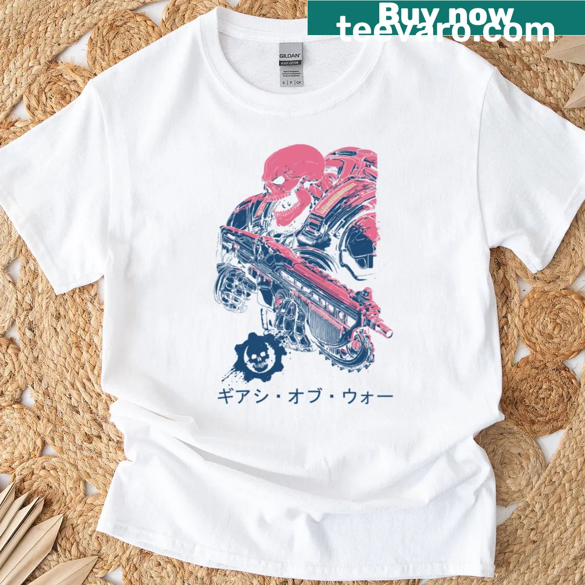 Skull design intertwined with war elements on a t-shirt — on a men's t-shirt
