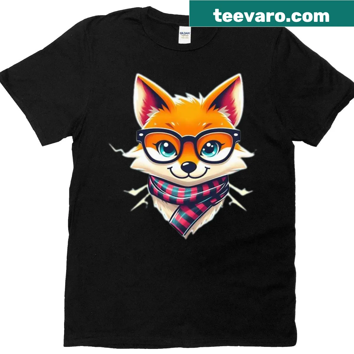 Illustrated cute fox wearing glasses and scarf on t-shirt — on a men's t-shirt