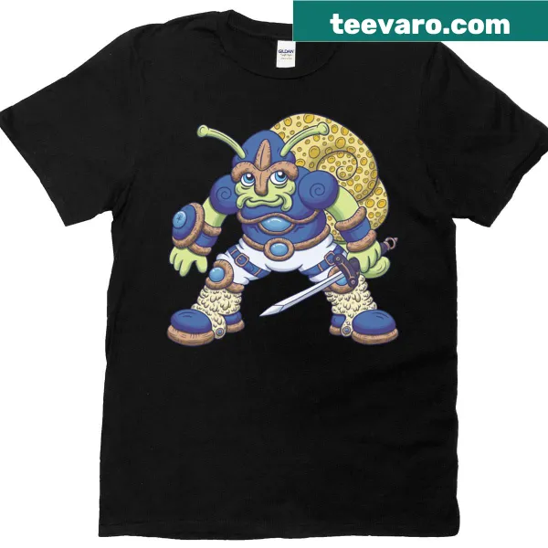 Illustration of a knight on a snail on t-shirt