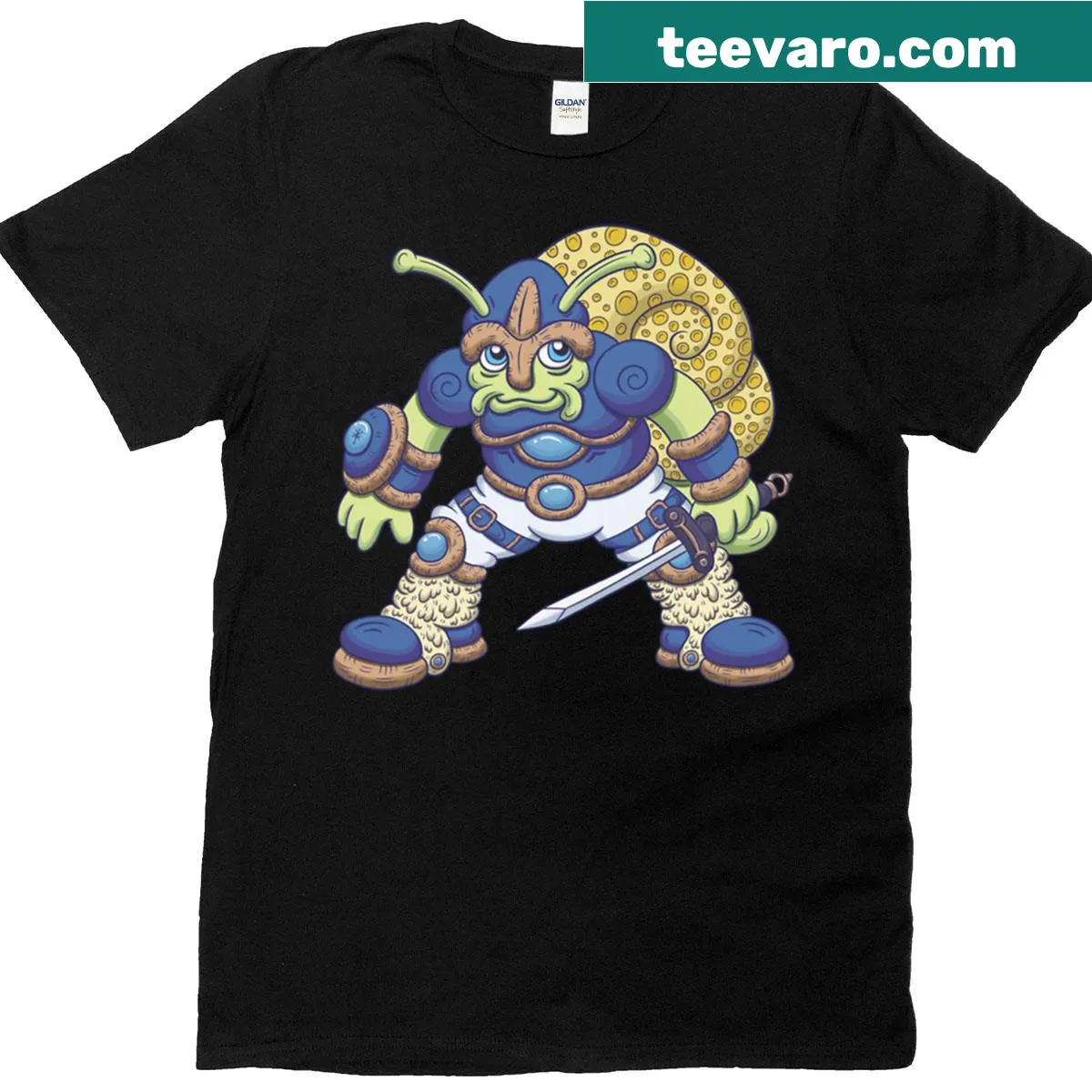 Illustration of a knight on a snail on t-shirt — on a men's t-shirt