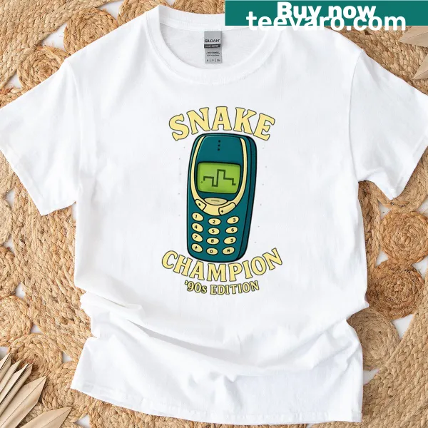 Retro '90s snake game design on a T-shirt