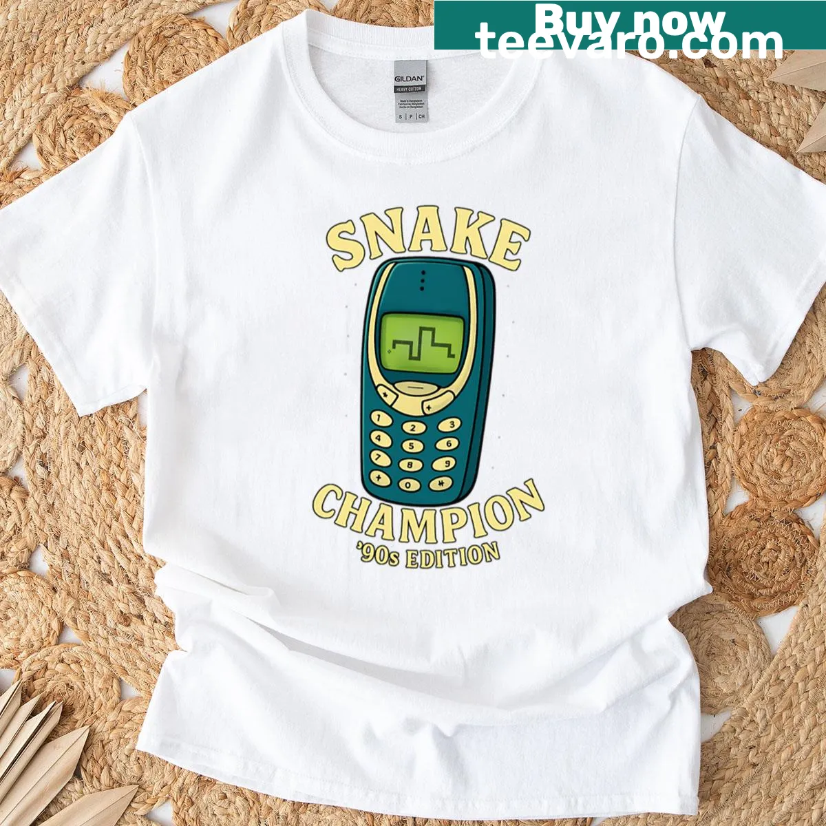 Retro '90s snake game design on a T-shirt — on a men's t-shirt