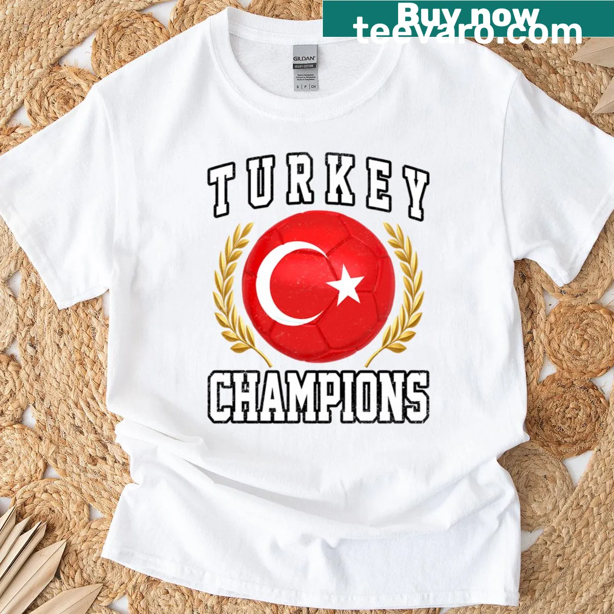 Soccer ball with Turkish flag design on a T-shirt — on a men's t-shirt