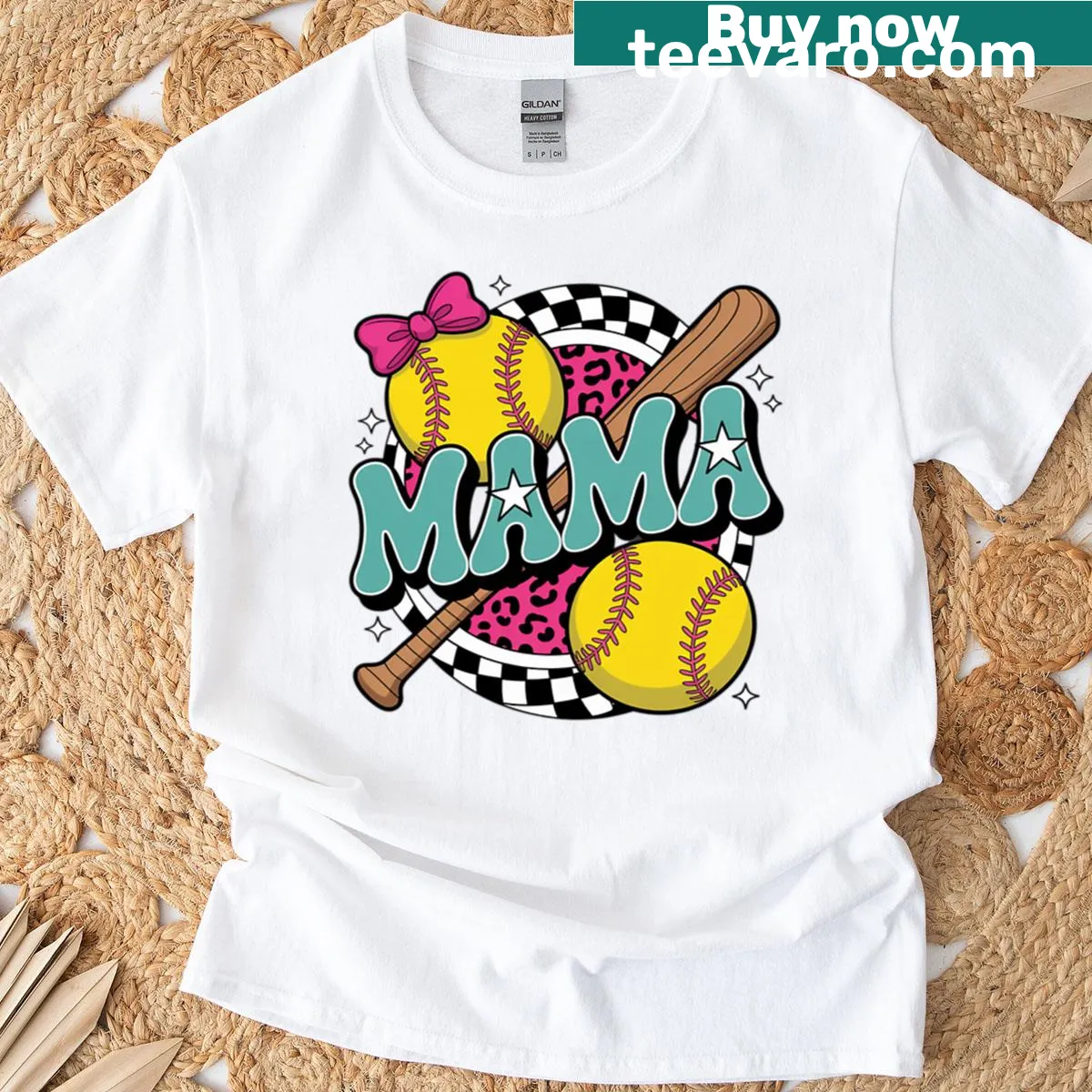 Graphic T-shirt celebrating Softball Mama with playful typography — on a men's t-shirt