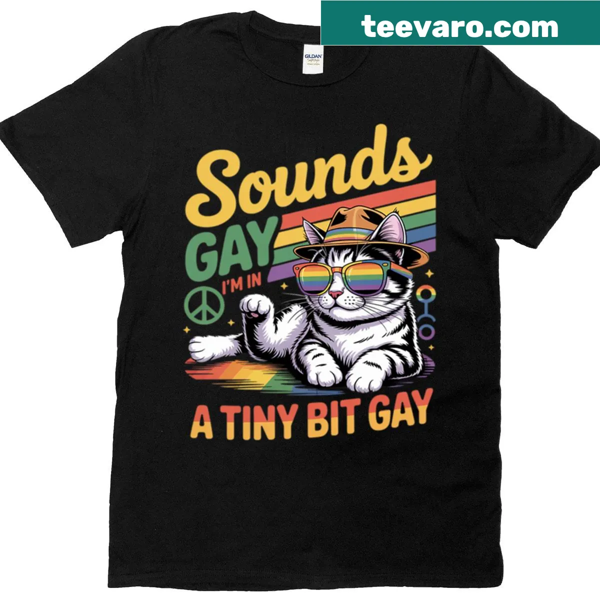 Playful T-shirt featuring 'Sounds Gay I'm In' with a cat graphic — on a men's t-shirt