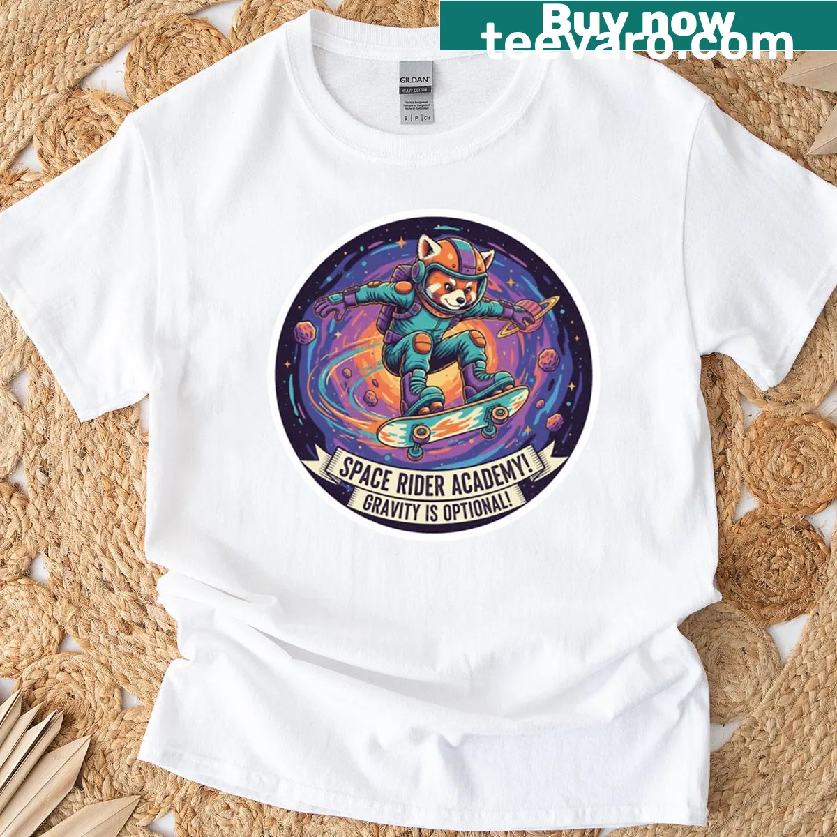 T-shirt with whimsical space-themed text 'Gravity Is Optional' — on a men's t-shirt