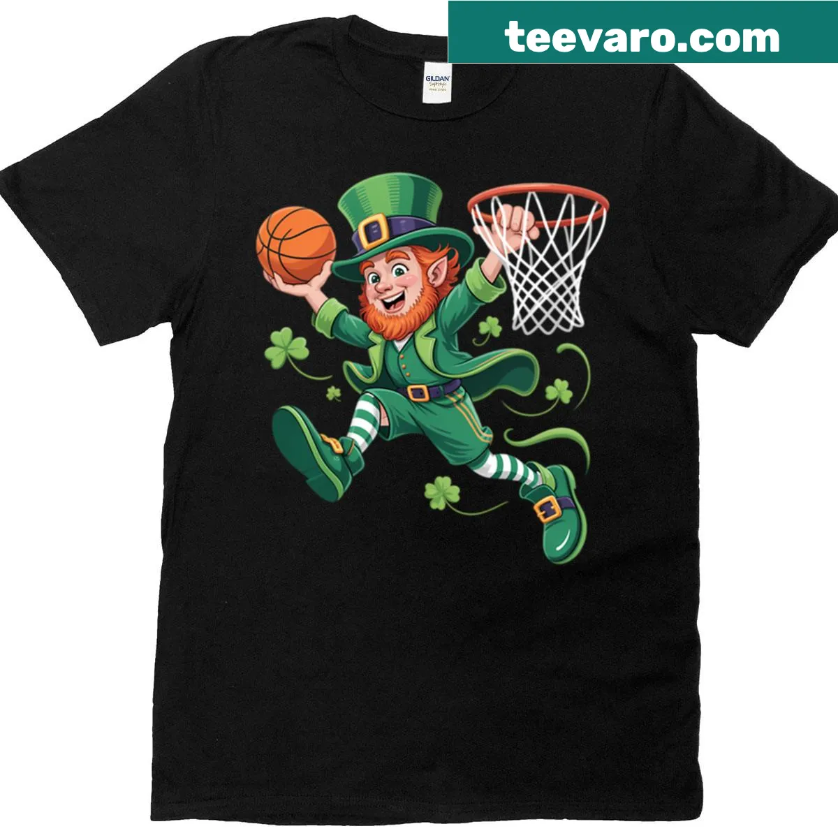 Irish leprechaun dunking a basketball for St. Patrick's Day — on a men's t-shirt
