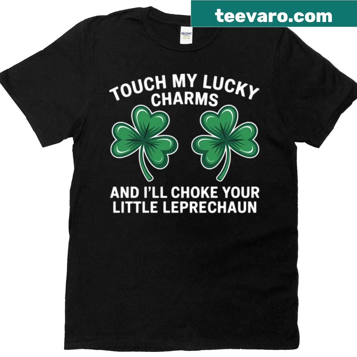 Playful typography saying 'Touch My Lucky Charm' for St. Patrick's Day — on a men's t-shirt