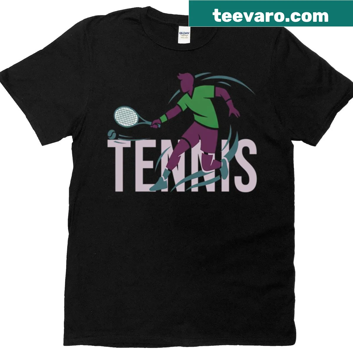 Illustration of a tennis player in motion on a T-shirt — on a men's t-shirt