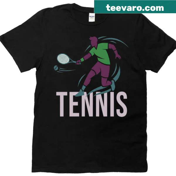 Tennis player graphic T-shirt with light purple typography