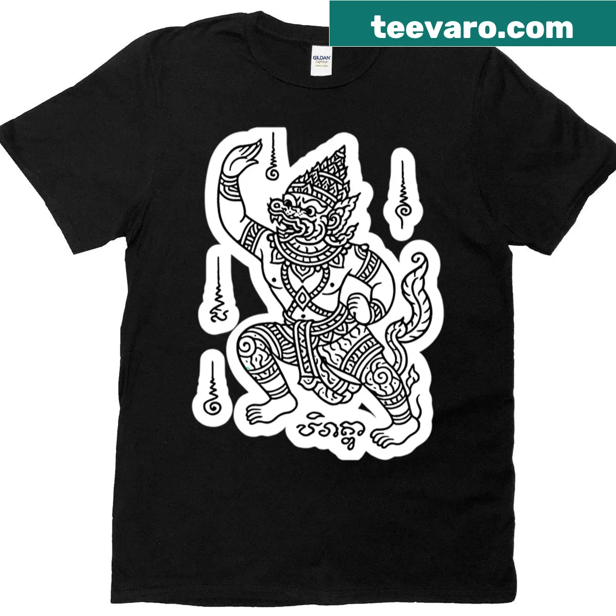 Line art design inspired by Thai Hanuman Yantra on a t-shirt. — on a men's t-shirt