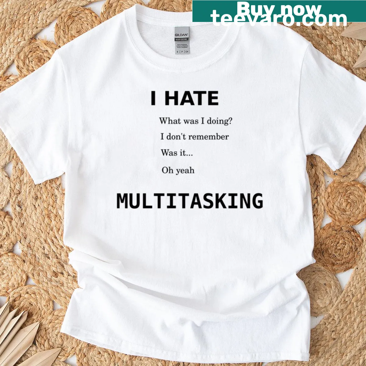 Funny multitasking-themed T-shirt with a humorous phrase — on a men's t-shirt
