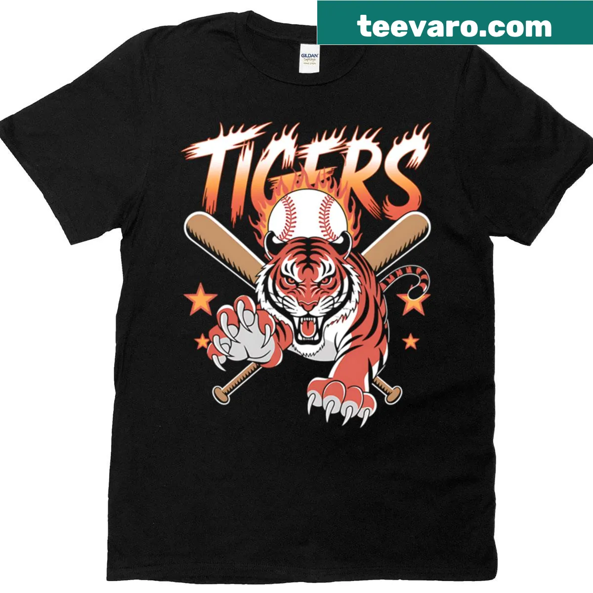 Team pride T-shirt with last name for Tigers fans in bold typography — on a men's t-shirt