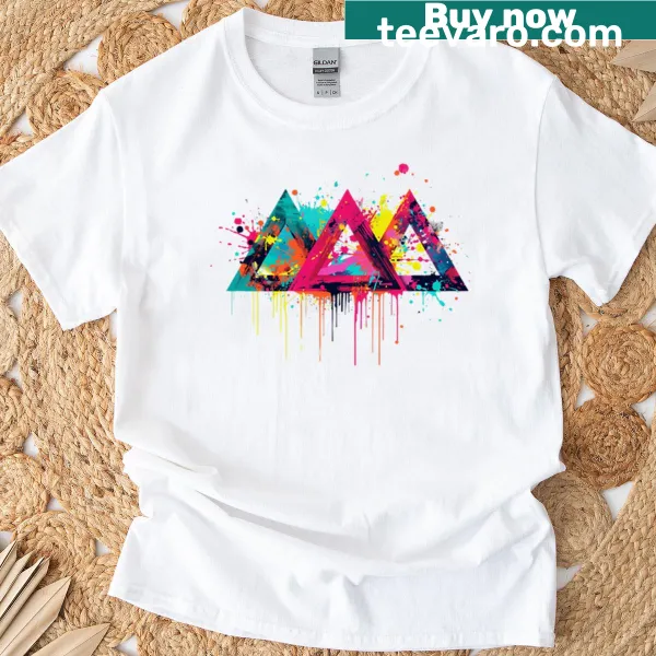 T-shirt featuring a bold abstract triangle cluster design.