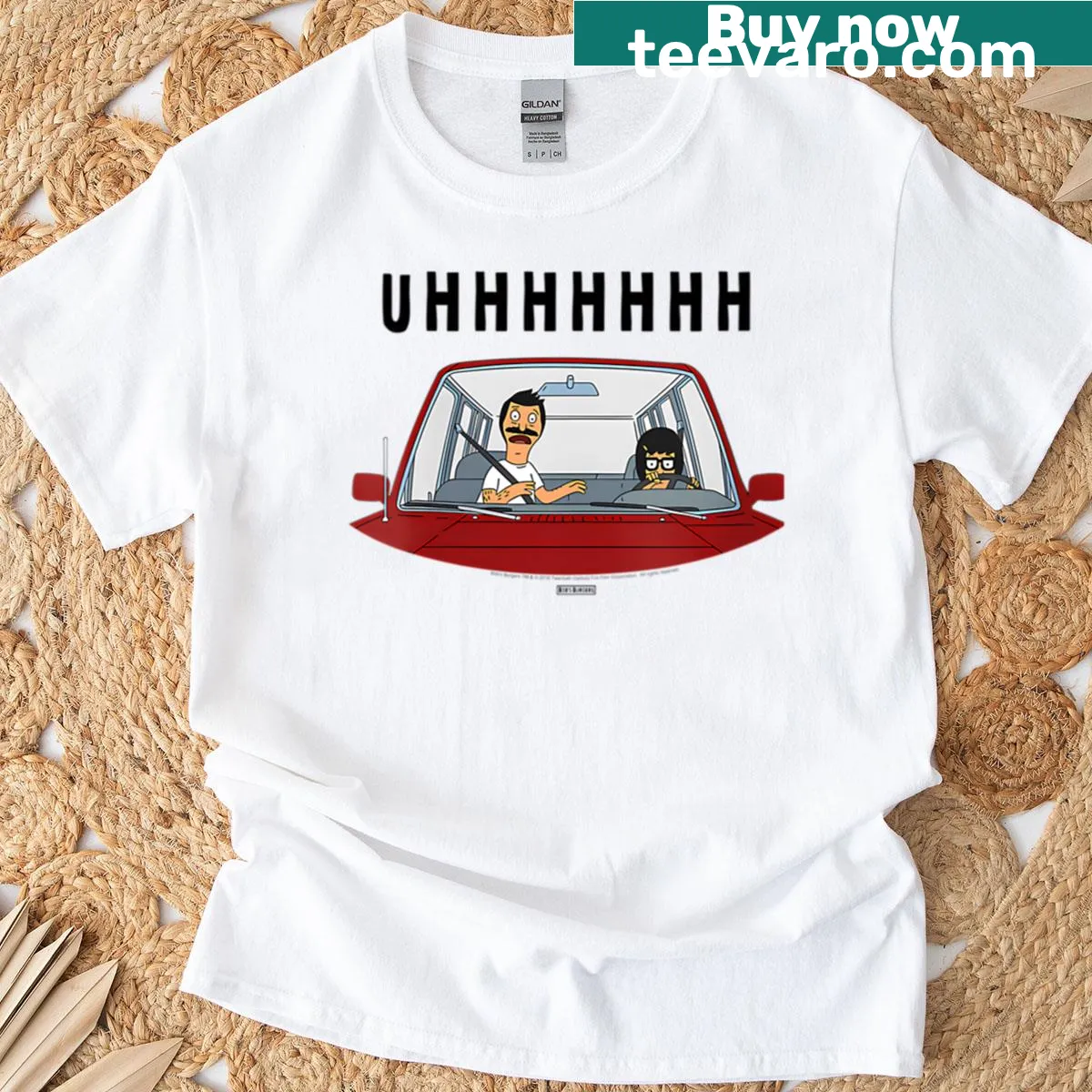 Funny Tina driving graphic on women's t-shirt from Bob's Burgers — on a men's t-shirt
