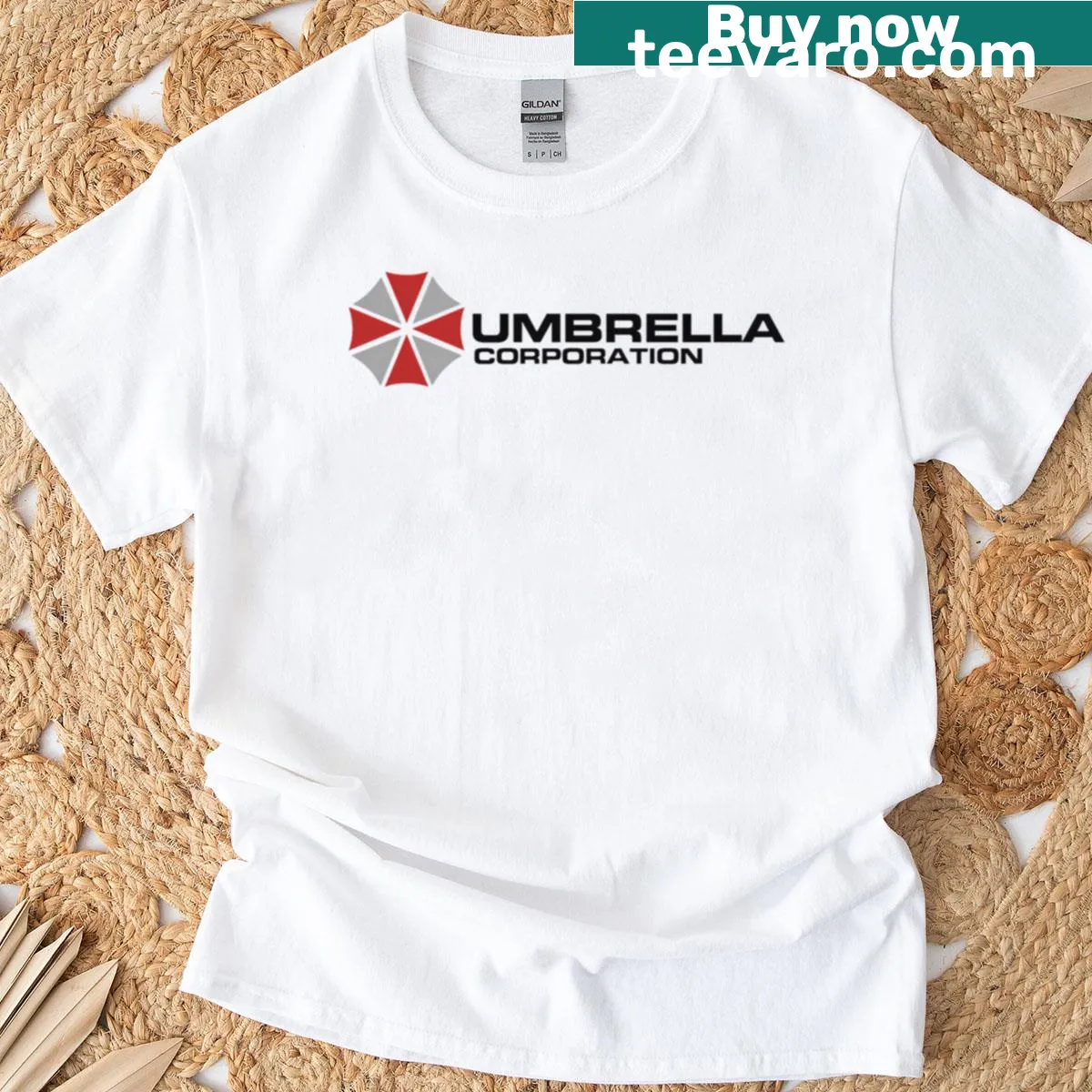 White T-shirt featuring the Umbrella Corporation logo from Resident Evil. — on a men's t-shirt