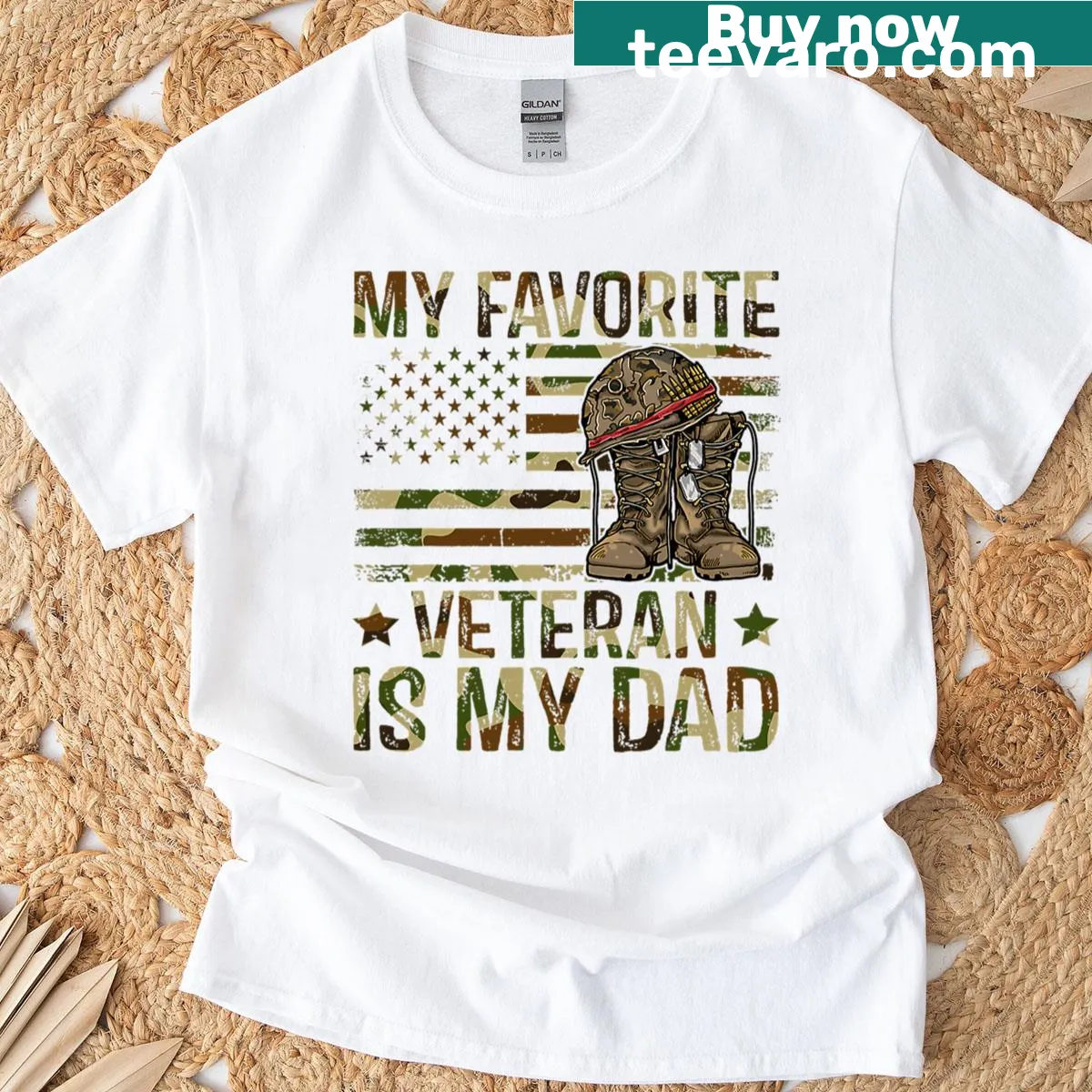 Vintage-style t-shirt featuring a patriotic design for dads — on a men's t-shirt