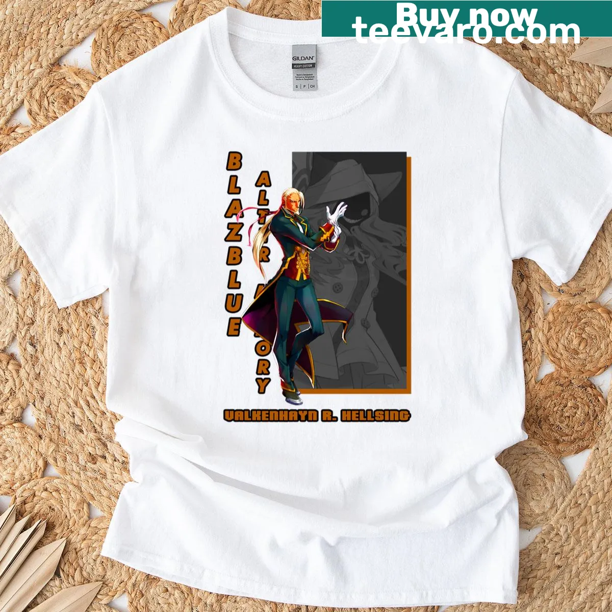 Blazblue Valkenhayn illustrated T-shirt — on a men's t-shirt