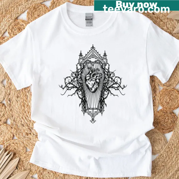 Gothic heart design with vampire motifs on a t-shirt