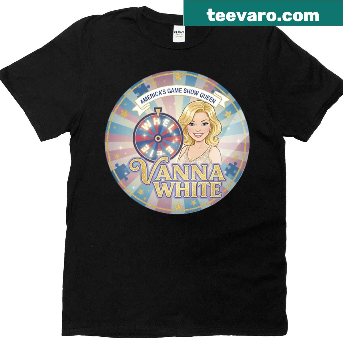 Vanna White themed t-shirt honoring classic game shows — on a men's t-shirt