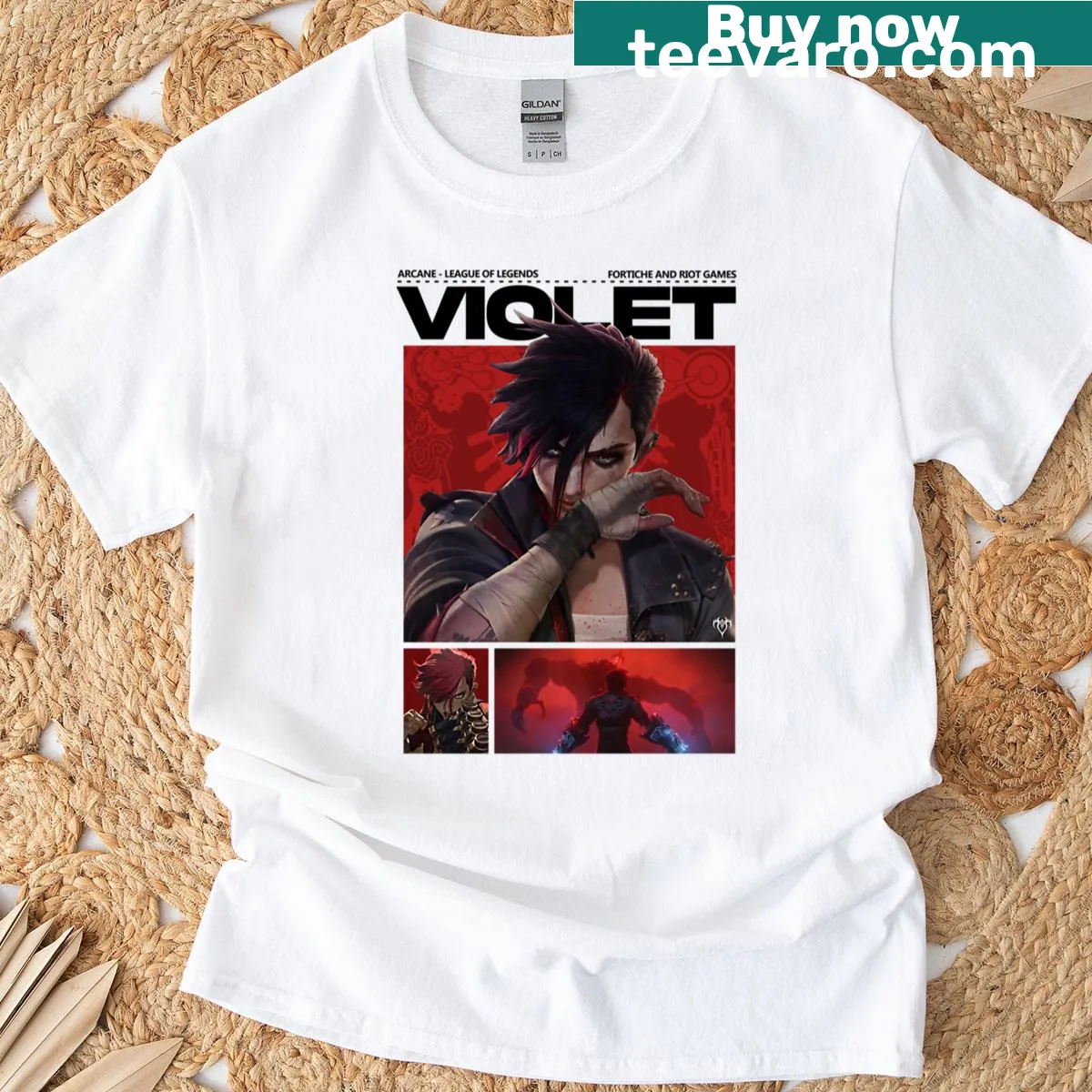 Illustration of Vi from Arcane on a t-shirt — on a men's t-shirt