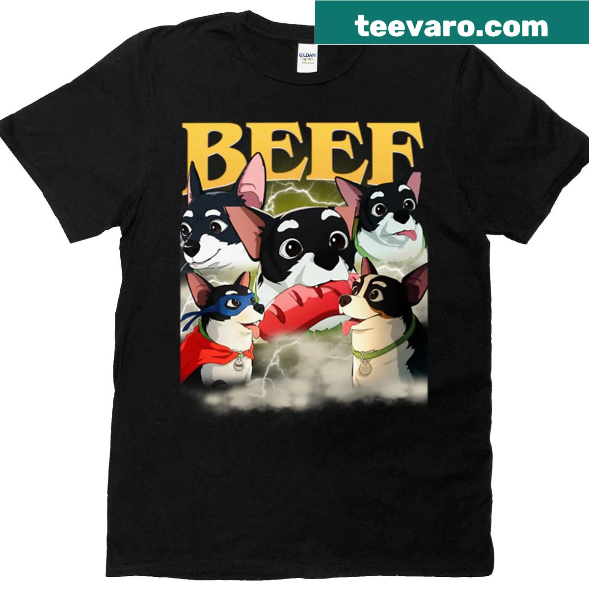 Vintage-style T-shirt featuring a humorous beef dog graphic for dog lovers — on a men's t-shirt
