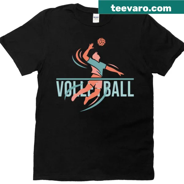 Bold typography graphic depicting a volleyball spike on a T-shirt