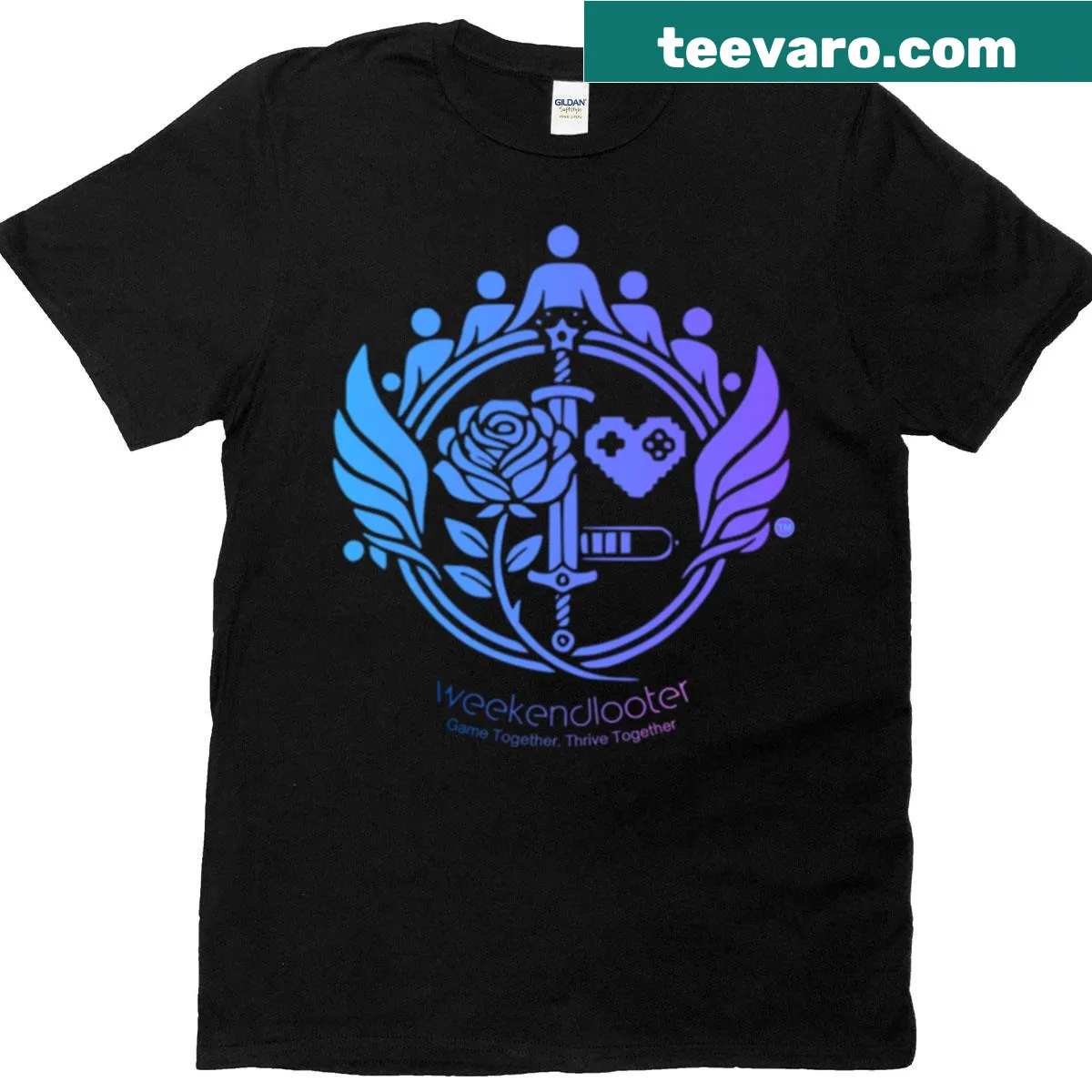 Official Weekendlooter community crest t-shirt design — on a men's t-shirt