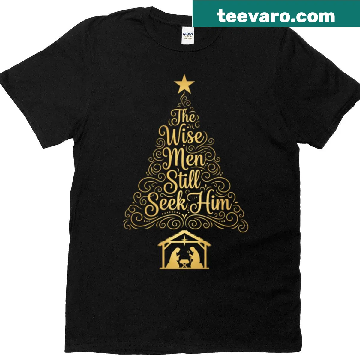 Nativity scene shirt featuring the wise men for Christmas celebrations — on a men's t-shirt