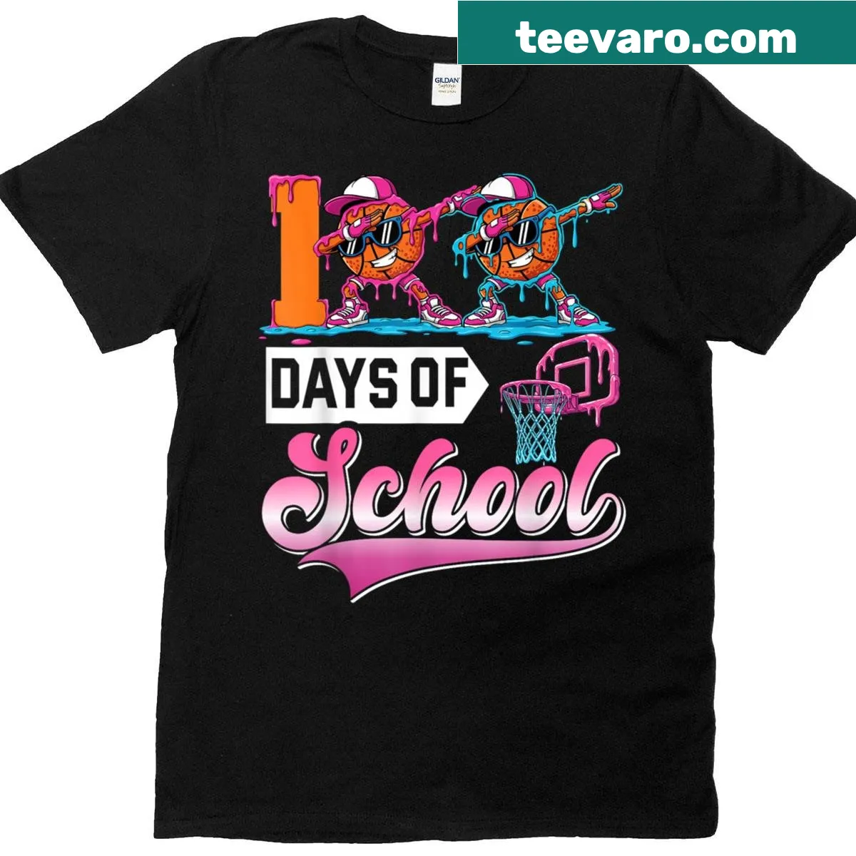 Sporty shirt for 100th day of school with basketball theme — on a men's t-shirt