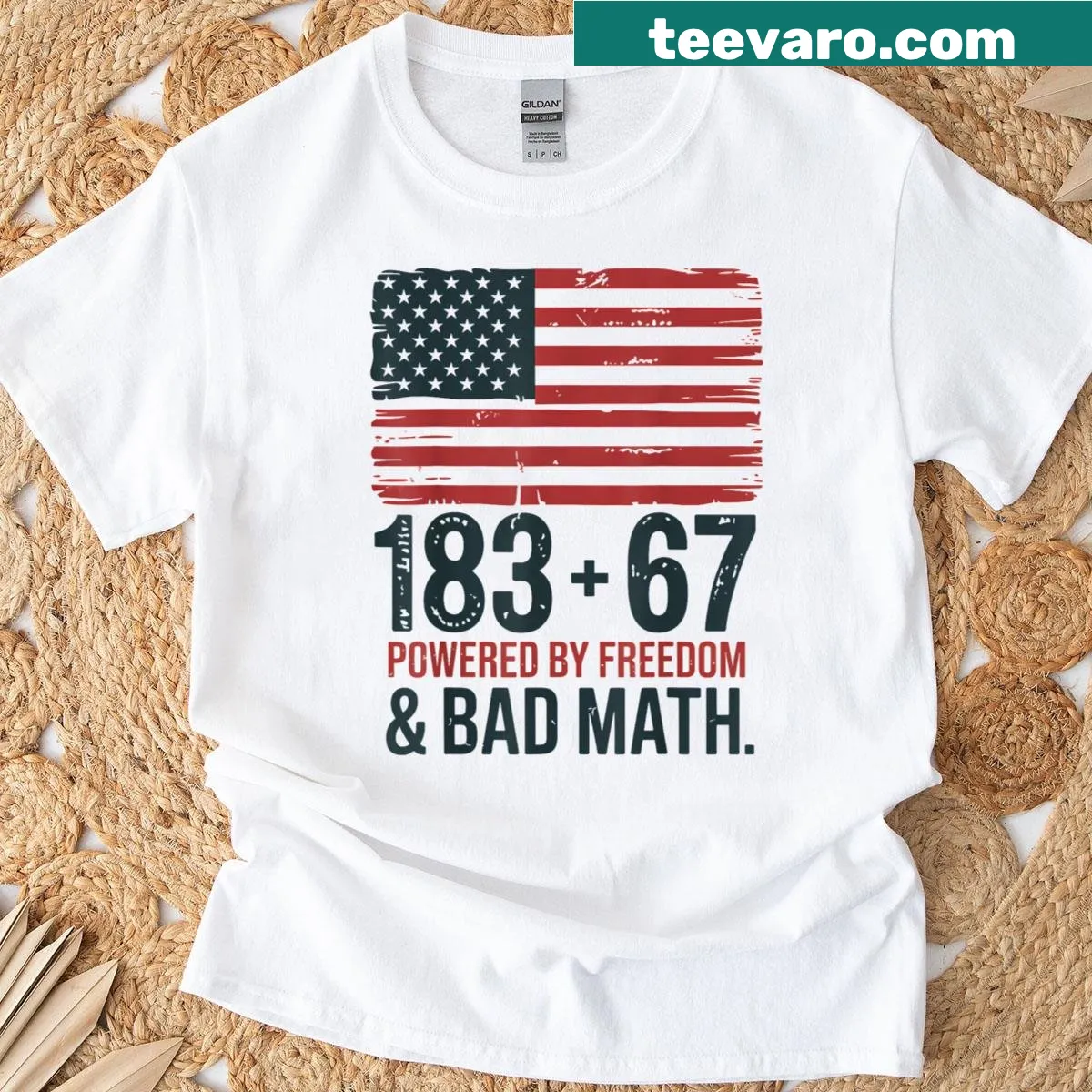 Humorous July 4th T-shirt featuring 'Freedom Math' for teachers. — on a men's t-shirt