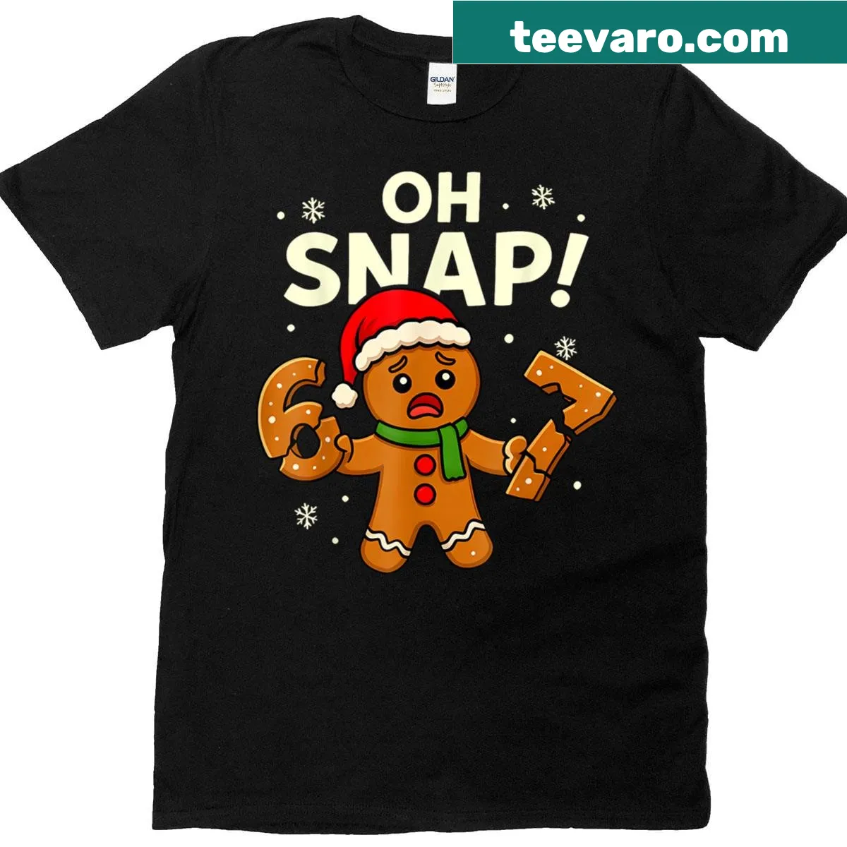Funny Christmas shirt with Gingerbreadman graphic and text 'Oh Snap' — on a men's t-shirt