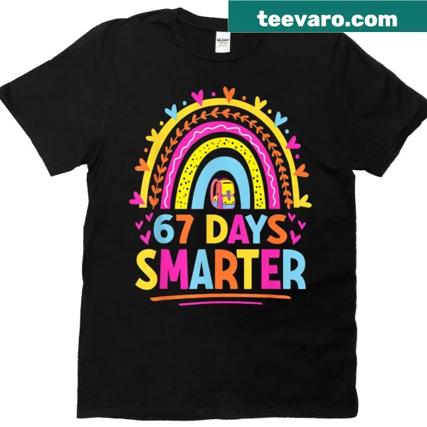 Funny teacher T-shirt with 67 Days Smarter slogan