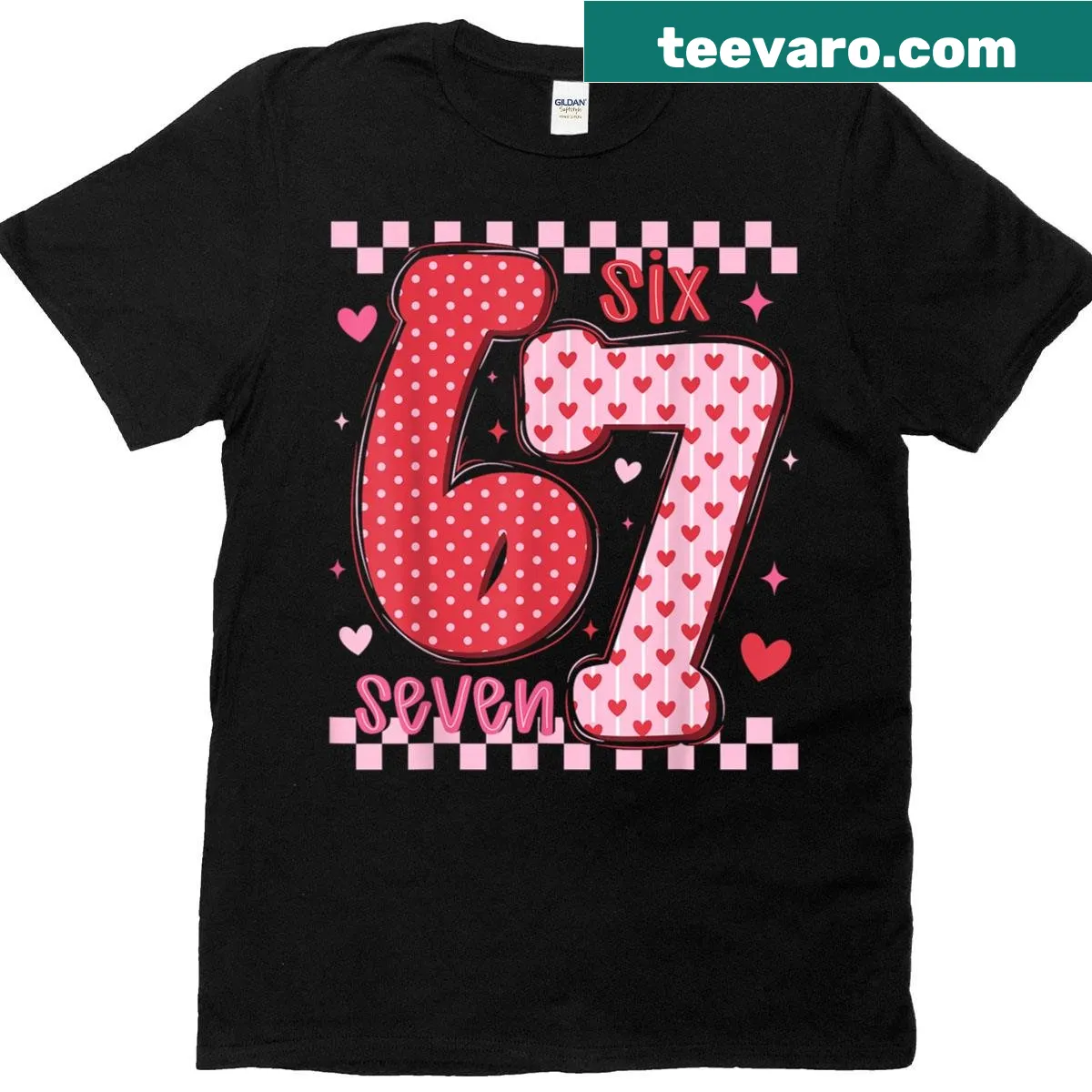 Funny Valentine shirt with 'Six Seven' meme text — on a men's t-shirt