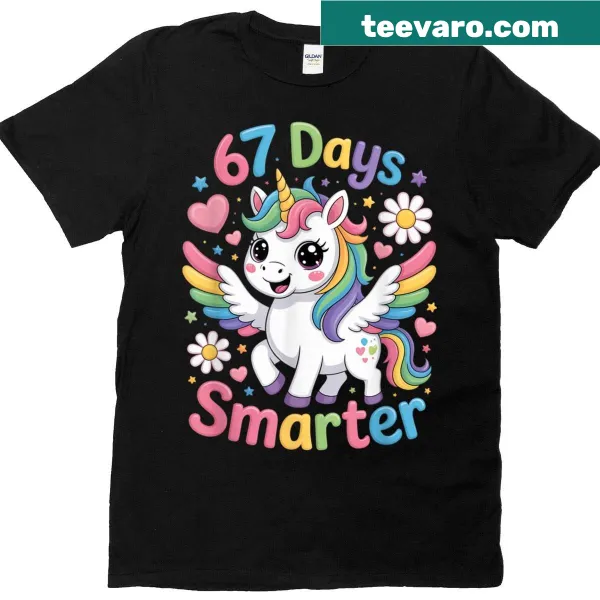 Unicorn-themed T-shirt for teachers with 67th Day Of School