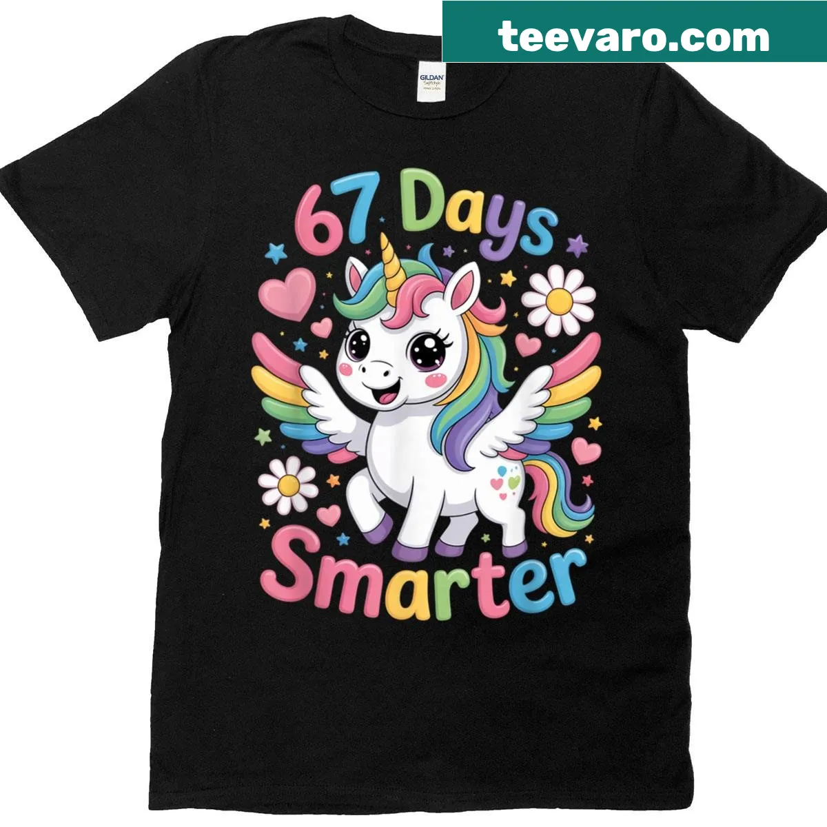 Unicorn-themed T-shirt for teachers with 67th Day Of School — on a men's t-shirt