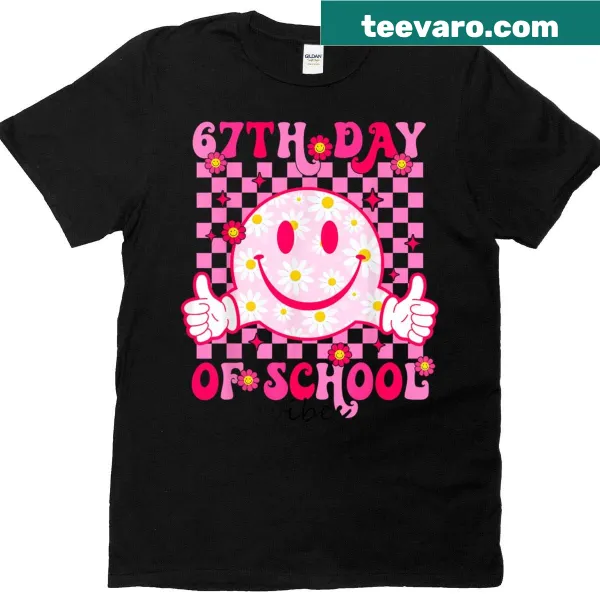 Teacher t-shirt with cute smiley face and 67th day of school text