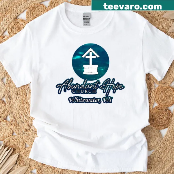 Abundant Hope Church logo on t-shirt with white on water design