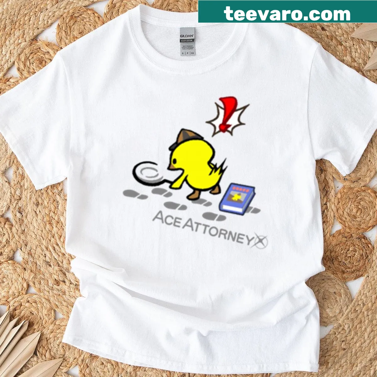 T-shirt featuring Ace Attorney Piyo graphic — on a men's t-shirt