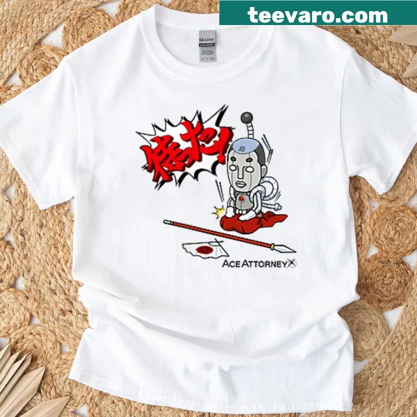 Ace Attorney T-shirt featuring Steel Samurai character illustration.