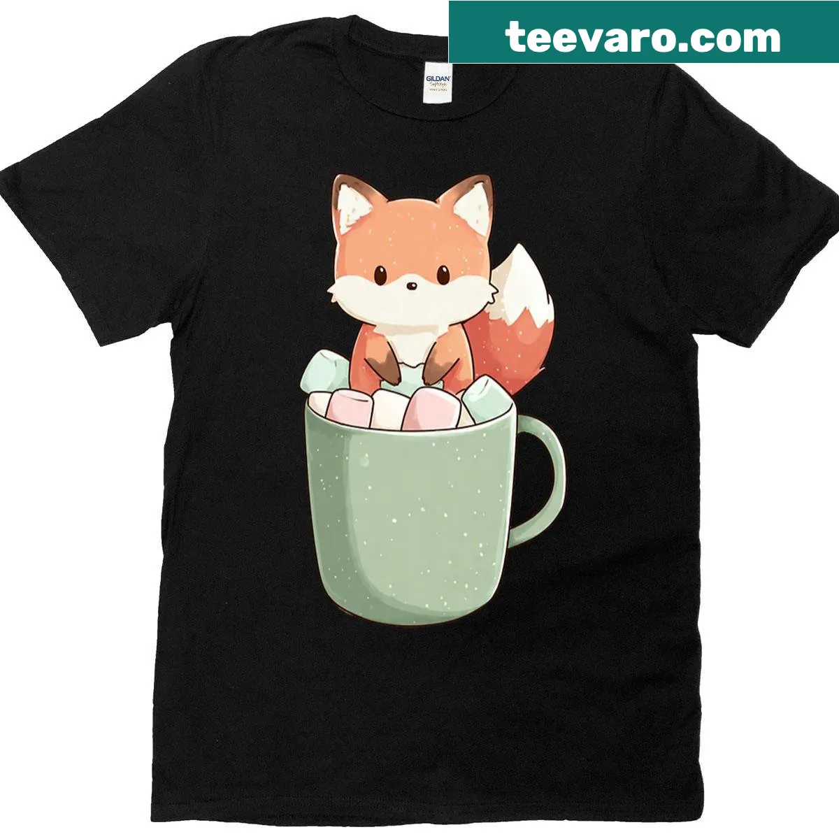 Cute fox illustration inside a mug on a t-shirt — on a men's t-shirt