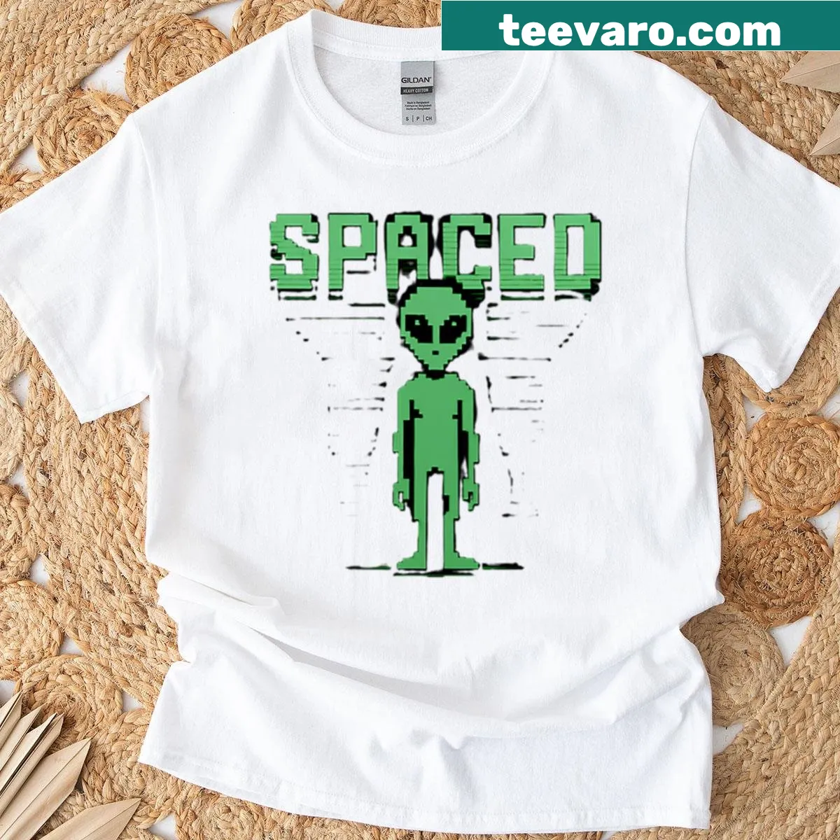 T-shirt with an illustration of an alien signal graphic — on a men's t-shirt