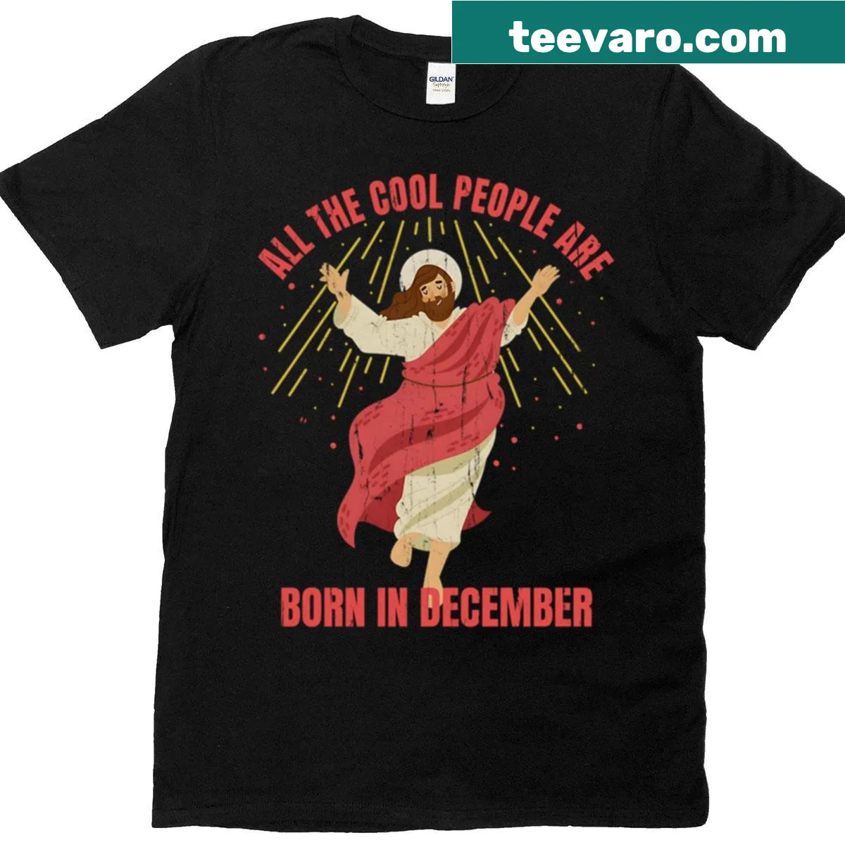 T-shirt celebrating December birthdays with cool people text — on a men's t-shirt