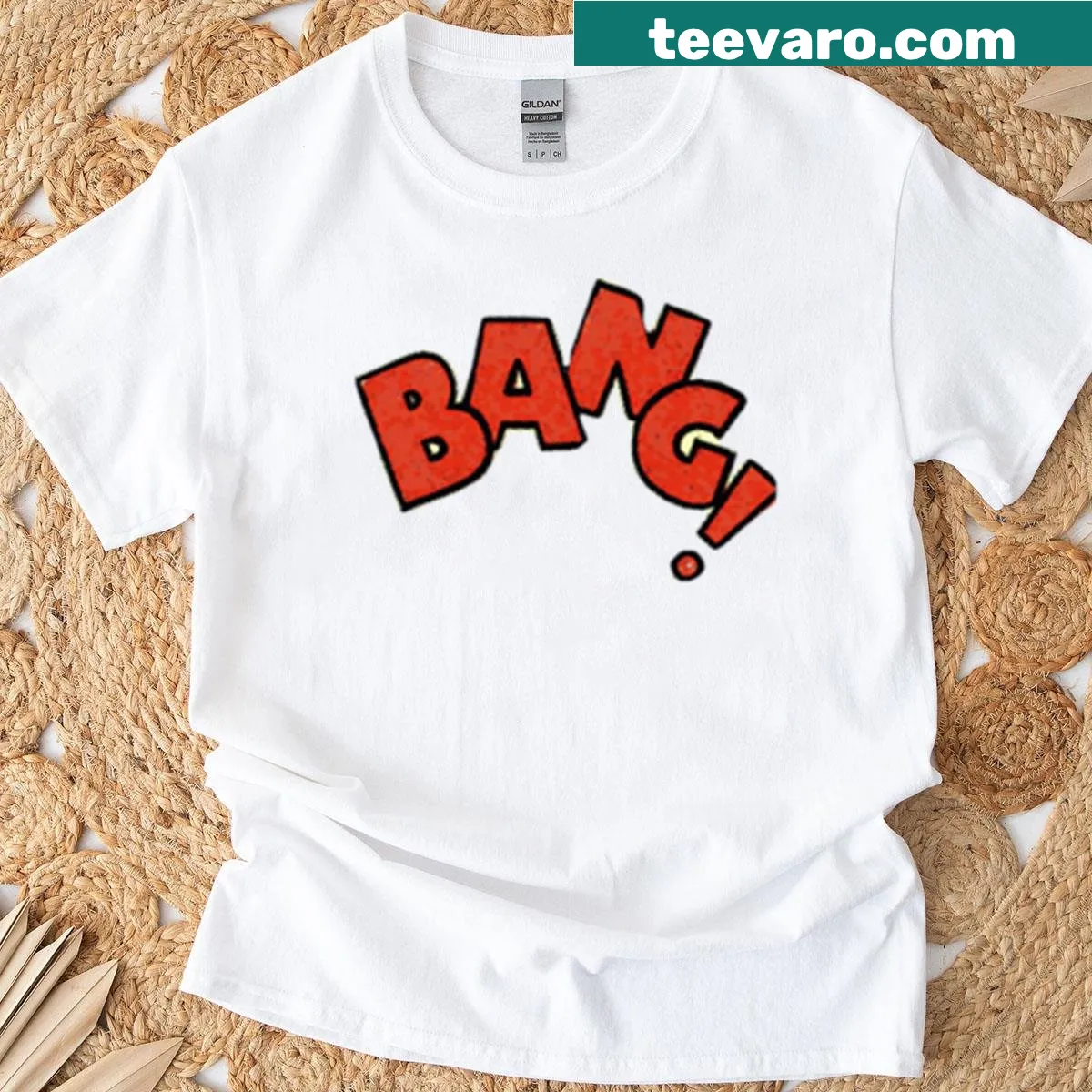 Pop art t-shirt featuring a comic explosion graphic and the word 'Bang' — on a men's t-shirt