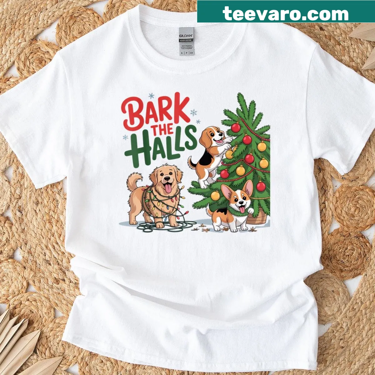 Funny Christmas t-shirt with a dog and festive saying — on a men's t-shirt